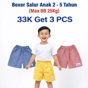 Boxer Salur Anak Kecil | Celana Pendek 3 Pcs Salur | WearXring | Katun Lembut Anak Kecil Unisex