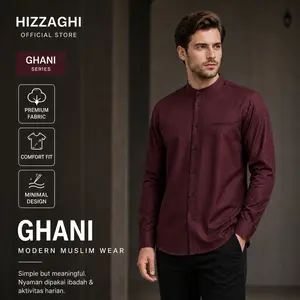 HIZZAGHI Ghani Baju Koko Pria Premium Katun Jacquard Slim Fit Kerah Mandarin Koko Modern Lengan Panjang