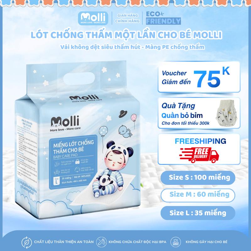  Tấm Lót Chống Thấm Dùng Một Lần Cho Bé   Size M 60 miếng  Size L 35 miếng   MOL3019-3020 