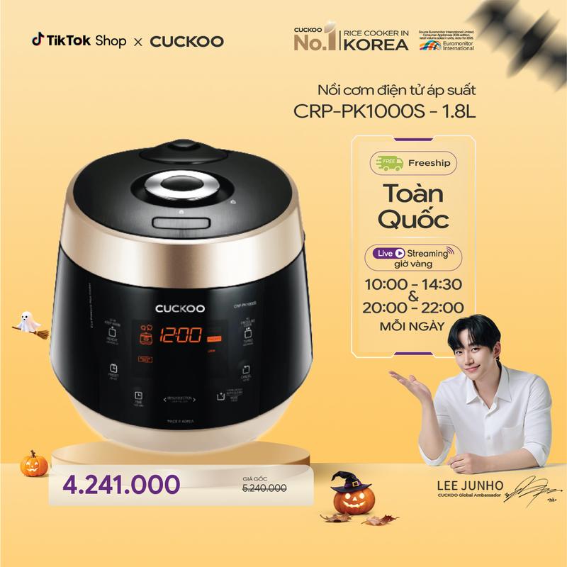 Nồi cơm điện tử áp suất Cuckoo 1.8L CRP-PK1000S (Đen vàng/Trắng hồng/Trắng đỏ) - Lòng nồi chống dính phủ men Xwall - Van xả áp suất kép - Nhiều chế độ nấu ăn - Chất lượng Hàn Quốc