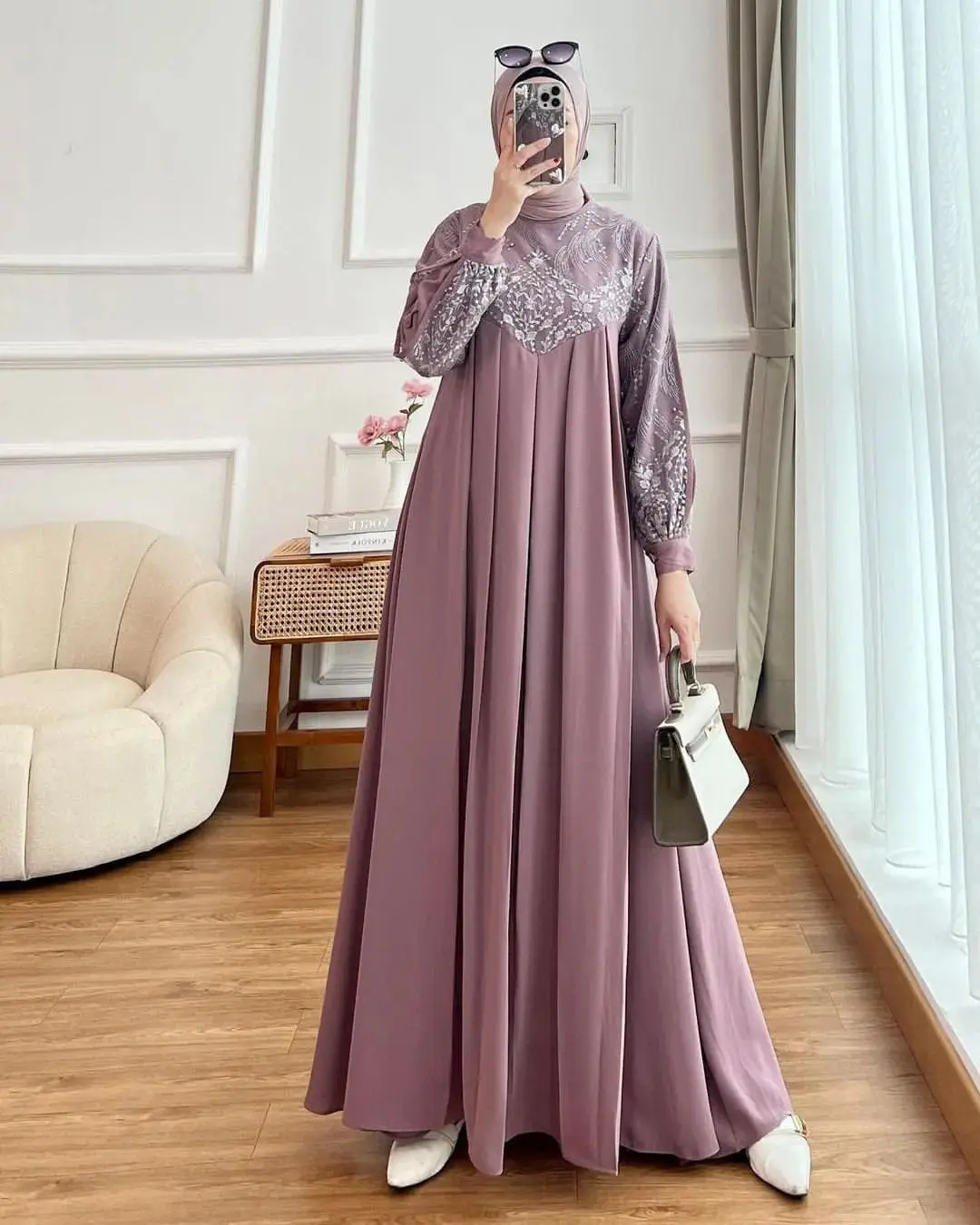 Dress Aghnia Ceruty Maxi Brokat Import Gamis Mewah Pesta Kondangan simpel terlaris tiktok wanita