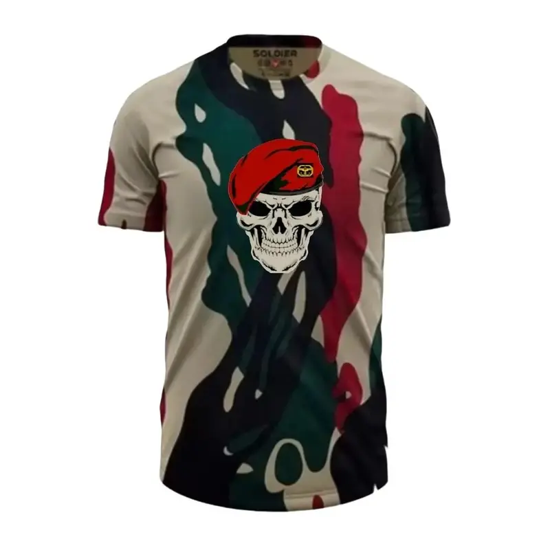 kaos army baret merah skull oblong distro lengan pendek Katun Polos 0