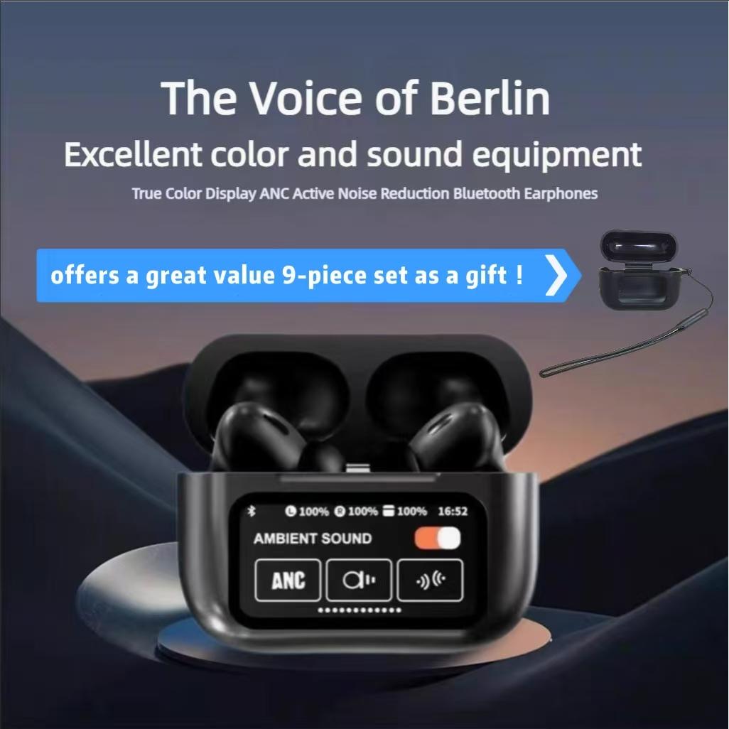 หูฟังไร้สายมัลติฟังก์ชั่น A9 Pro พร้อมจอแสดงผลหน้าจอสัมผัส หูฟังบลูทูธ กันเหงื่อ เหมาะสำหรับการเล่นเ