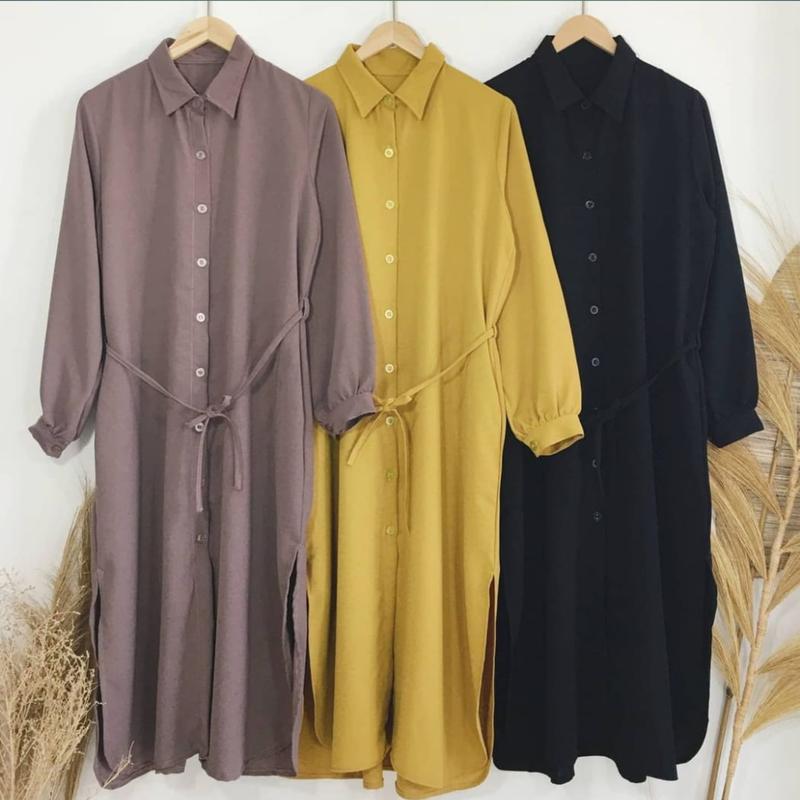 Baju Long Dress Kemeja Tunik Wanita Muslim Jumbo Terbaru 2024 Kekinian Polos By Azka 3