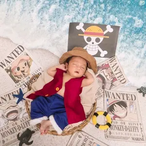 Kostum One Piece Luffy/Baju Cosplay Anime Properti Foto Bayi Katun