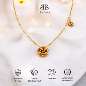 Kalung Titanium MAWAR Stainles steel 18 K Gold plated anti karat kalung kecil simpel gold silver model terbaru titanium ori Perhiasan Emas necla necklace
