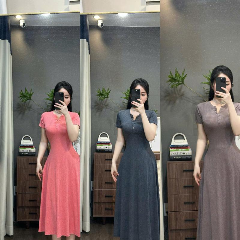 C091 Đầm thiết kế gân lông thỏ form xoè che khuyết điểm vải mềm co dãn nhiều mặc mát đi làm đi chơi đều đẹp by Thương Lê C091