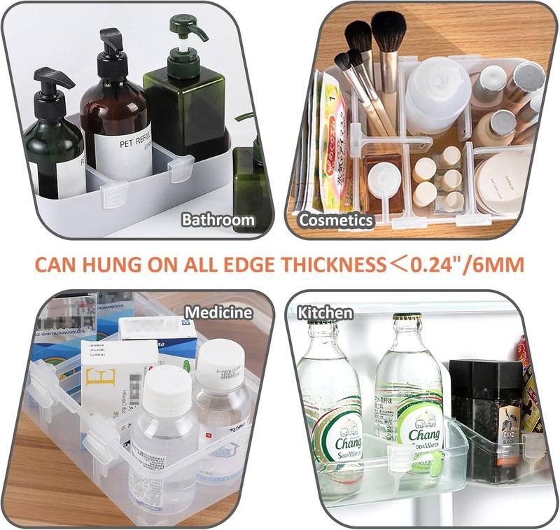 Product Introduction of Refrigerator Storage Divider, 4Pcs Adjustable Snap-on Fridge Door Shelf Dividers Organizer Bins Partition Clear Plastic Container Separator Portable Drawer Separators Board for Kitchen Home Office 0