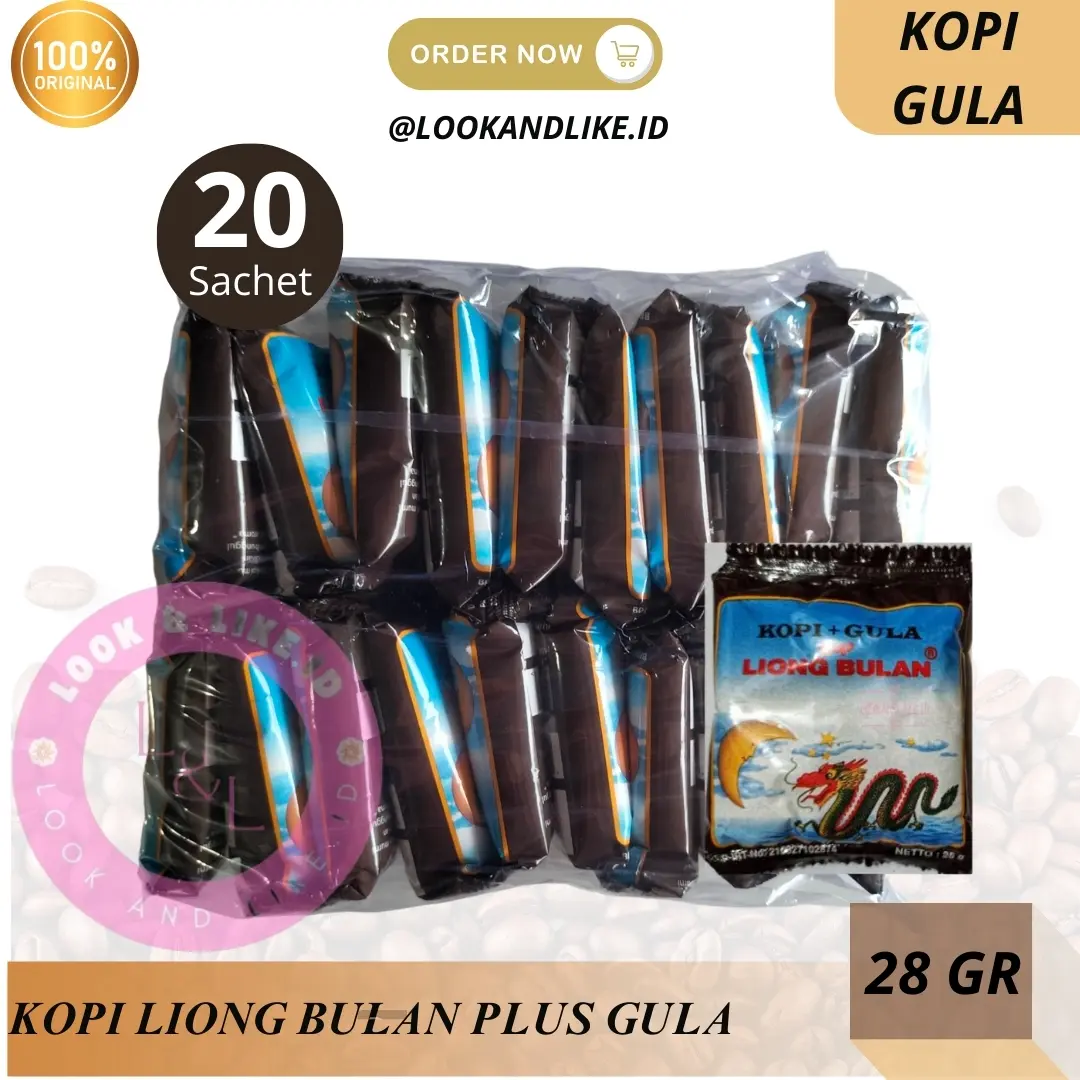 Kopi LIONG BULAN PLUS GULA 1 Pack Isi 20 Sachet Air Coffee kopi bubuk asli addict