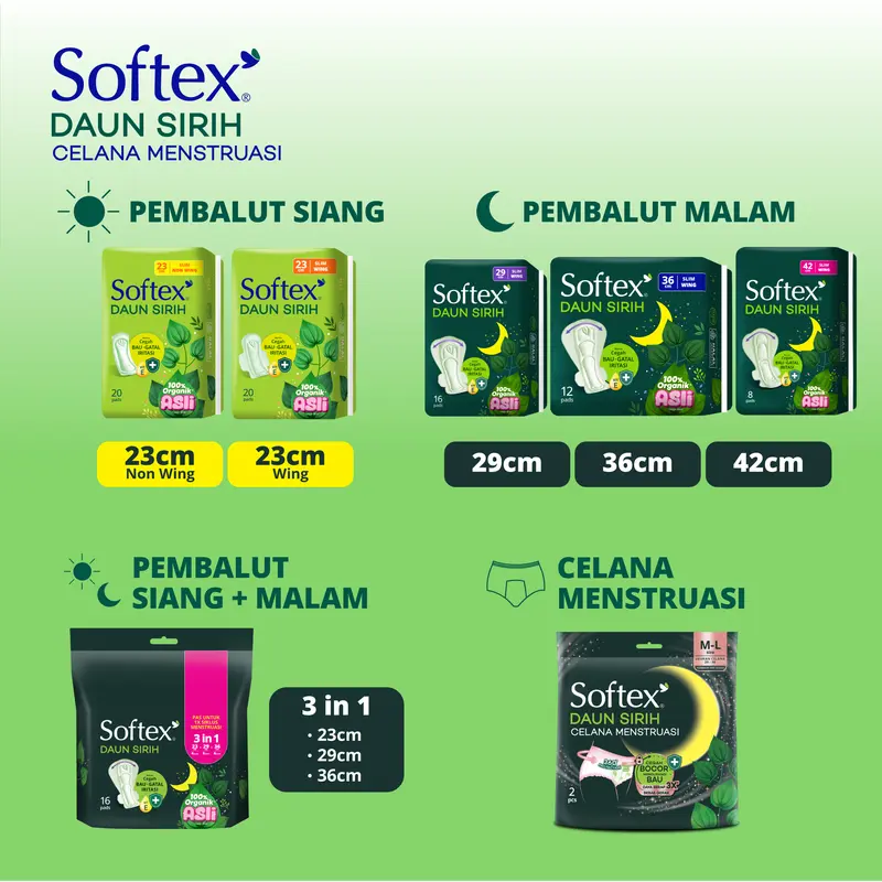 Softex Celana Menstruasi Daun Sirih 2s - Pembalut Celana Sirih 4
