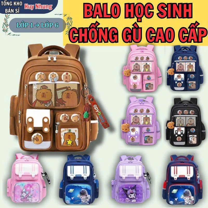 Balo Tiểu Học Kuromi Cặp Sách Cho Bé Từ Lớp 1 Đến Lớp 6 - Ba lô Chống Gù Hoạ Tiết Hoạt Hình Nhân Vật + 10 Món Phụ Kiện Trang Trí