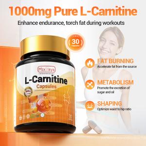 MixSays L-Carnitine 1000mg | Boost Energy & Fat Metabolism | Green Tea + Ginger + Citrus Blend | 30 Capsules