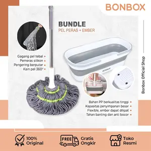 (BONBOX) Bundling BCT3802+BCT50401 Produk Alat Pel Lantai Putar Peras Otomatis Magic Twist Mop BCT3802 +  Ember Lipat Portabel Anti Bocor Multifungsi Keranjang Cucian Kotak Warna Serbaguna Tempat Ember Penyimpanan Serbaguna BCT811
