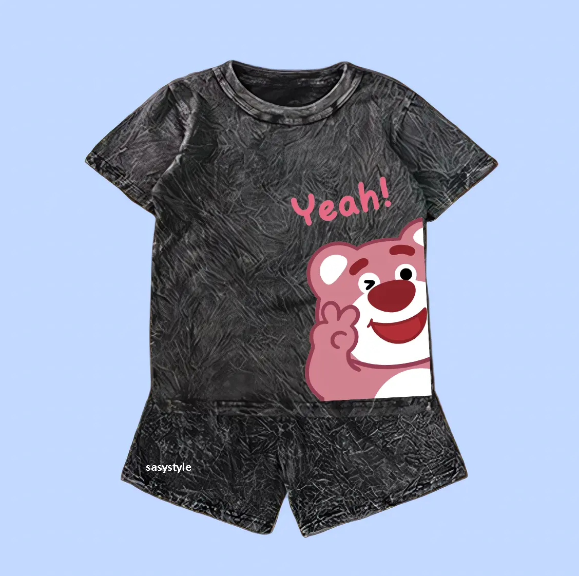 Baju Anak Stelan Umur 1-10 Tahun 3/4 Stone Wash Cewek Cowok Motif Lotso Set Anak Stone Wash Set Distro Basic Anak Pria Wanita