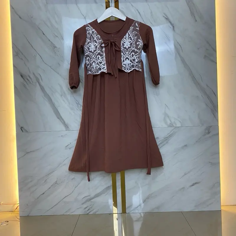 Rifani Dres anak bhan cringkl Airplow mix barukat akar mutiara model simpel cantik dan elegan Gamis Muslim Crinkle Lebaran
