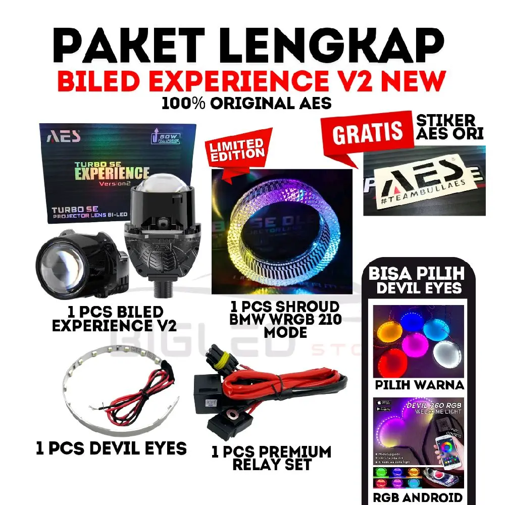 [UPGRADE 70W] PAKET Biled AES Experience V2 70 Watt 2.5 Inch AES Turbo Experience Set Rgb Bluetooth
