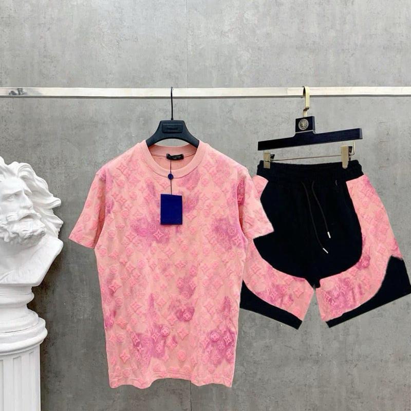 [SIÊU HOT] Bộ quần áo hè nam vân nổi màu loang hồng, chất vải thun coton hình in dập nổi, hoạ tiết loang hồng cực chất chơi.
