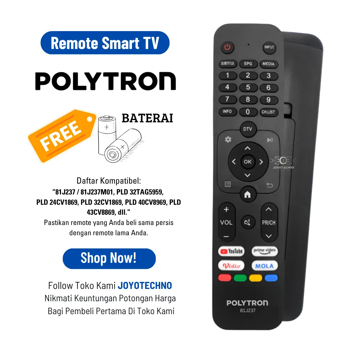 Remote Polytron Smart Android TV 81j237 PLD 24CV 32CV 40CV 43CV