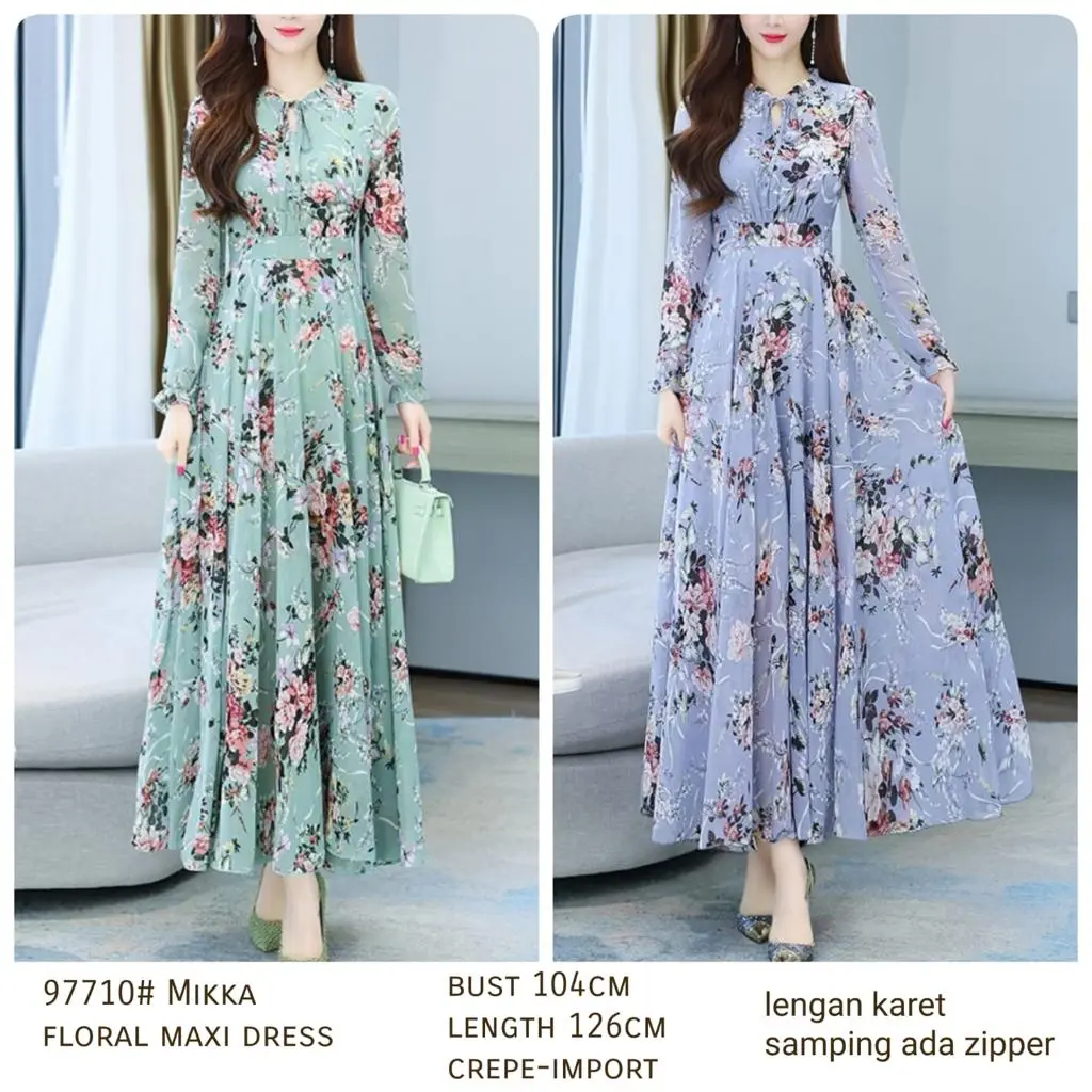 Mikka Floral Maxi Dress Wanita Import TM 97710