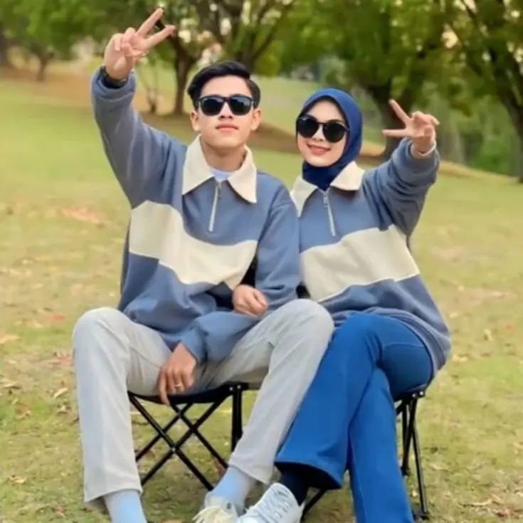 Rugby Couple Set Baju Couple Pasangan Sweater Pria Wanita Vintage Halfzip