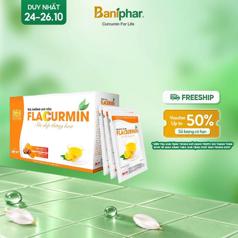 Trà vị cam Flacurmin BANIPHAR Hộp 15 gói mỗi gói 7,5g