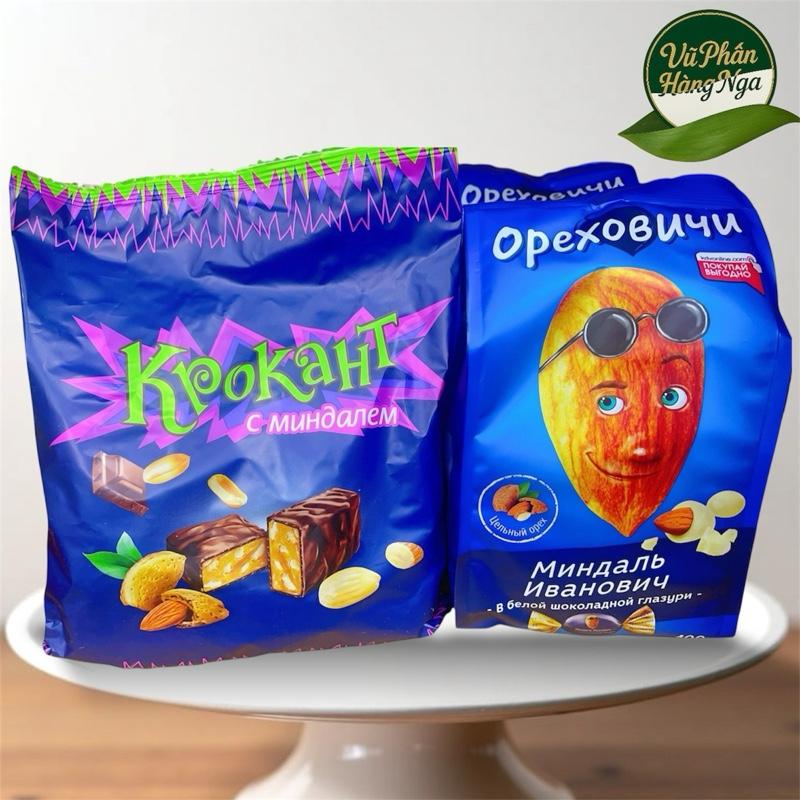 Combo kẹo Nga Hot nhất ạ scl trắng bọc hạnh nhân và lẹo scl tím giòn Socola Food Sô Cô La