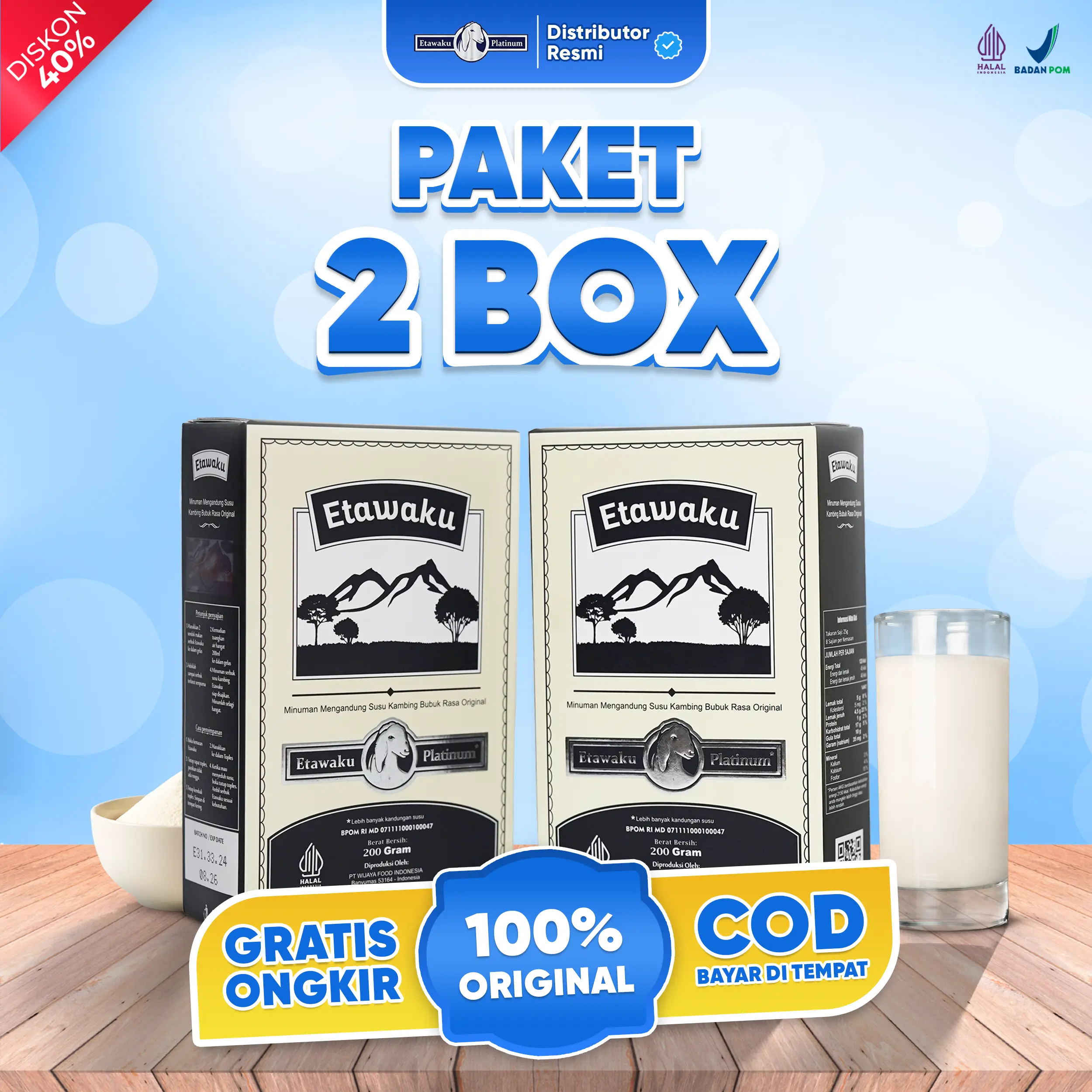 2 BOX SUSU kambing etawaKU PLATINUM 200 GRAM bubuk etawa Minuman Serbuk Bahan Dairy Milk