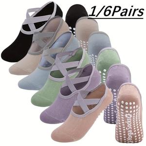 Calcetines cómodos para yoga, 1/6 pares de calcetines cortos tipo bote para mujer, ideales para pilates, fitness, danza y actividades en interiores, suelas antideslizantes de silicona, transpirables, absorbentes de humedad y de tela suave