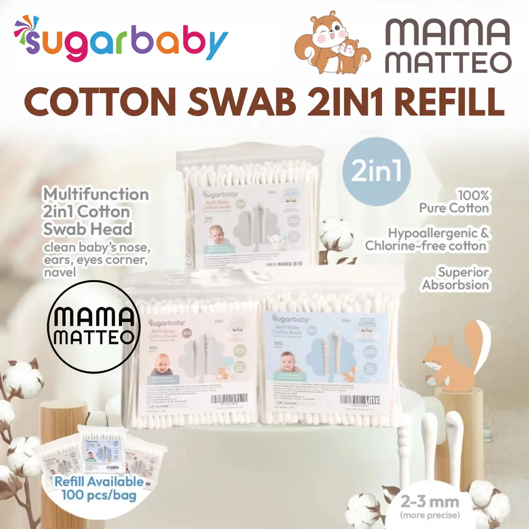SUGARBABY Cotton Swab 2in1 Refill / Cotton Bud Korek Kuping Telinga Bayi Anak Sugar Baby BANDUNG