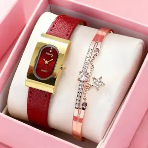 Gogoey Jam Tangan Wanita Leather Belt Retro Square Casual High-End Light Luxury Mewah Simple Ladies Quartz DSJ-132 Bonus Kotak dan Baterai Cadangan