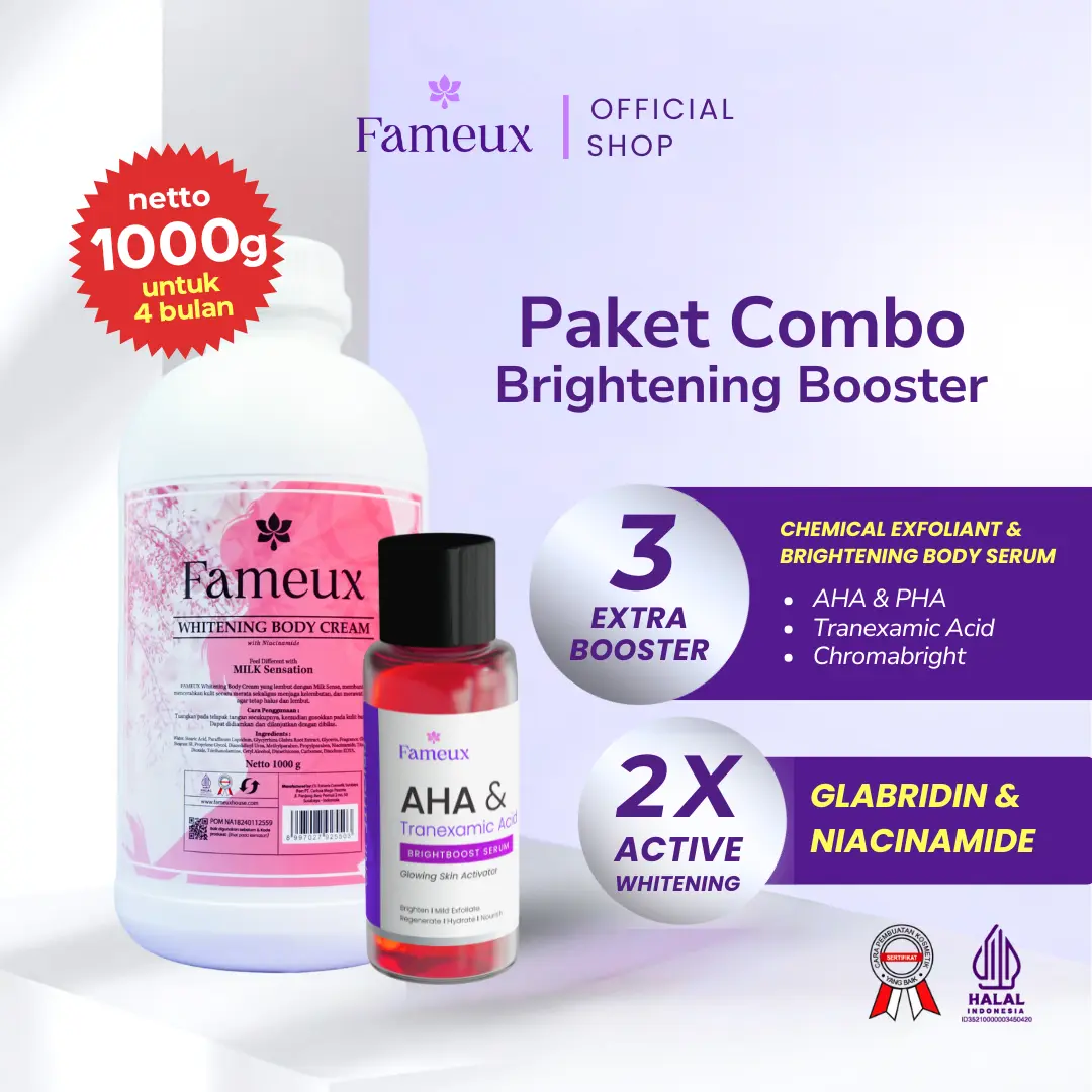 [GUNCANG 8.8] Fameux Paket Whitening Body Cream 1000ml + Brightening Serum | Paket Body Bleaching & Pencerah Kulit