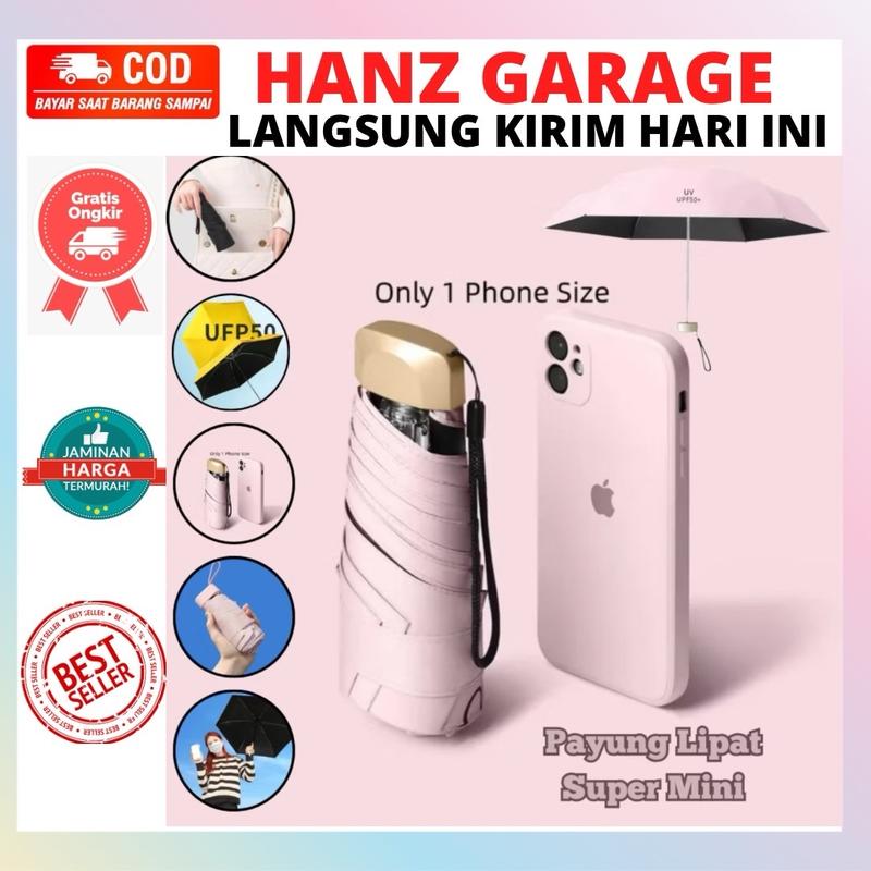 Payung Kapsul Gepeng Lipat Anti UV UPF 50+ Free Pouch Motif Polos Folding Umbrella Ultra Violet Payung Tabir Surya Hujan atau Panas 0