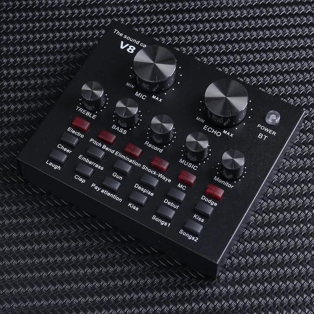 Soundcard Dan Mikrofon Kondenser Soundcard V8 Bluetooth Live Audio USB External 0