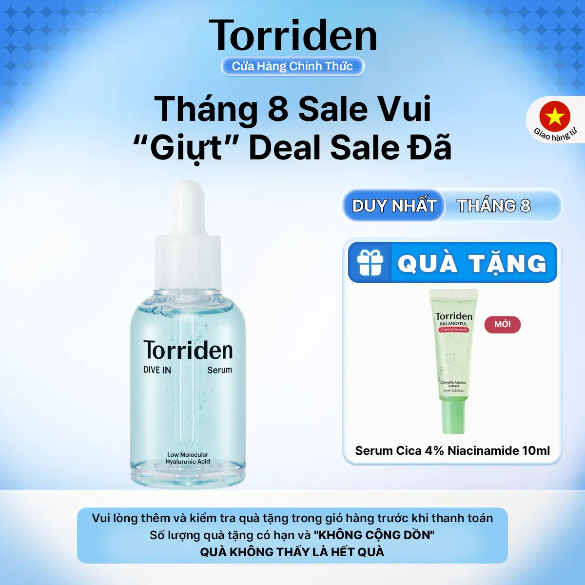 Serum HA Torriden 5D Hyaluronic Acid phân tử nhỏ thấm sâu cấp ẩm làm dịu da DIVE IN Serum 50ml