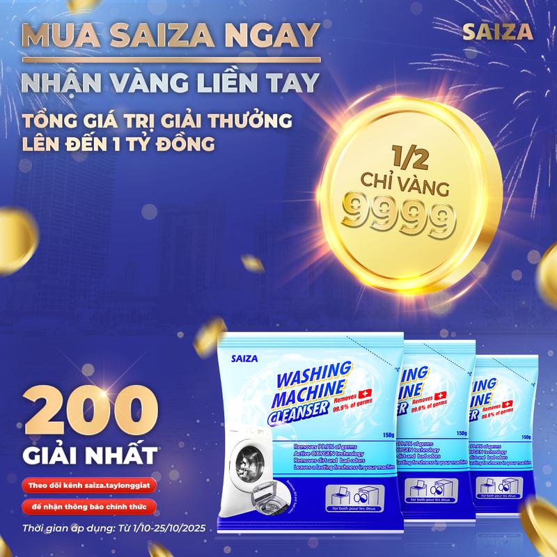 [Mua Combo VSLG Cơ Hội Trúng Vàng] Combo 3 Gói Bột Vệ Sinh Lồng Máy Giặt SAIZA Giúp Làm Sạch Lồng Giặt Hiệu Quả, Kháng Khuẩn, Khử Mùi (150g/gói)