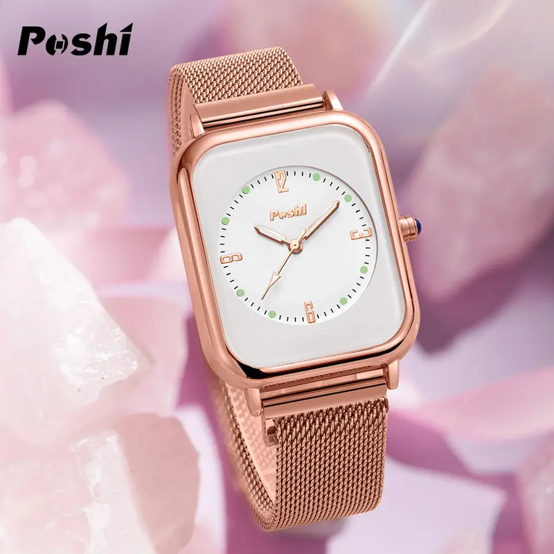(002 harga telah diganti, cepat beli) POSHI Mesh Belt Jam Kuarsa Jam Tangan Fashion Wanita Gratis Ongkos Kirim Quartz Watch Women PS937 6