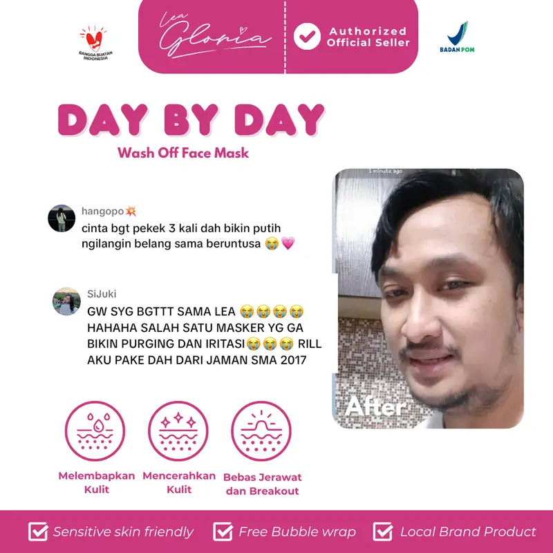 [ MASKER VIRAL ] 20 GR MASKER BUBUK DAY BY DAY FACE MASK BY LEA GLORIA || Kerutan Mencerahkan Wajah Hitam Melembutkan Mengencangkan Menthol pembersih bruntusan dan komedo 3