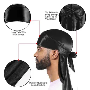 CUCI GUDANG Durag Ikat Kepala Pria Sintetis 105cm Silky Headwear Bandana Kepala Stylish Hip Hop Wave Cap **