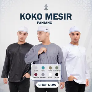 Koko Mesir Polos Babagaf Lengan Panjang Tanpa Kerah Santri Pria