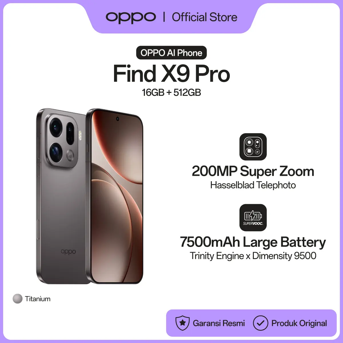 OPPO Find X9 Pro 16GB/512GB [200MP Super Zoom Hasselblad Telephoto, 7500mAh Larget Battery] - OPPO Official Store