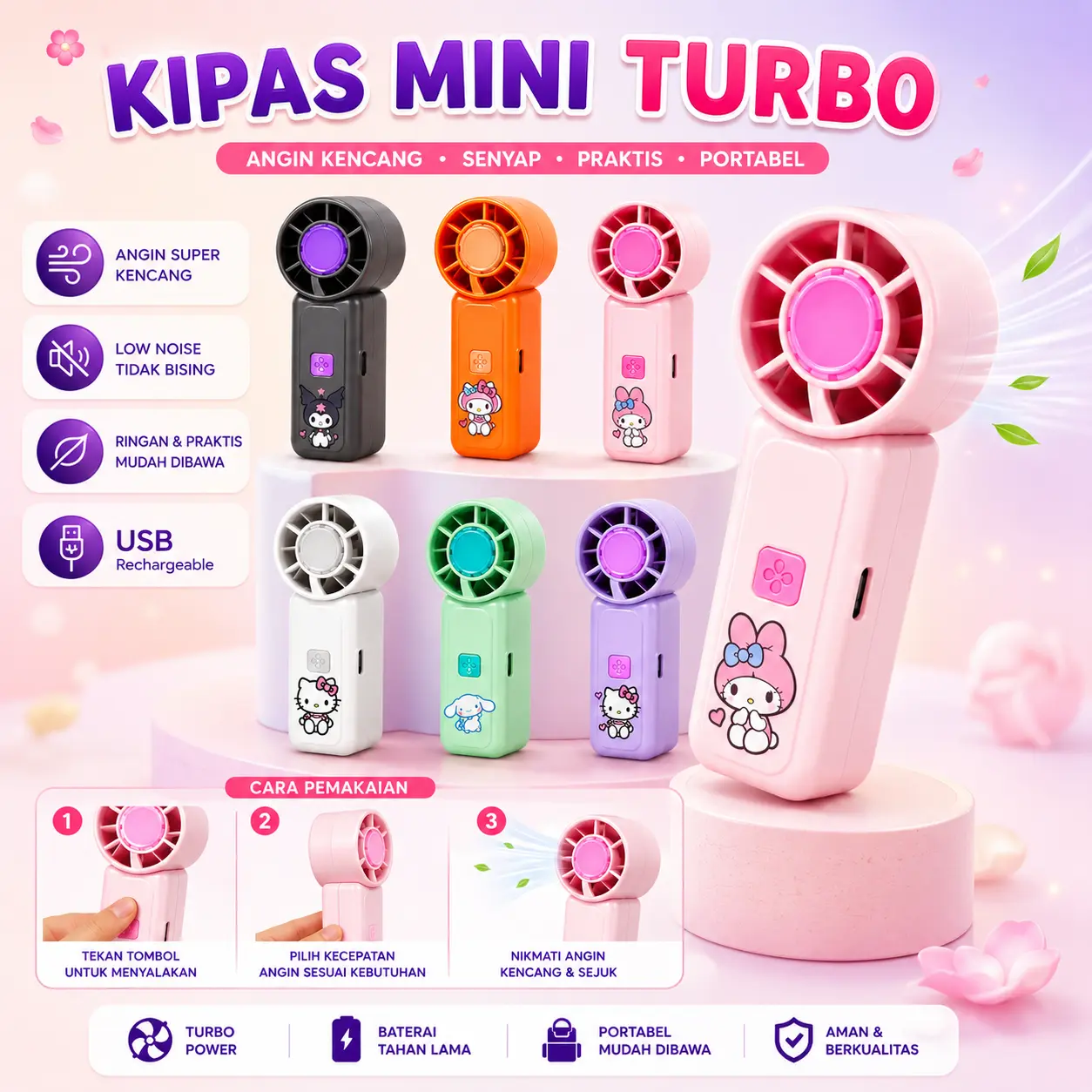 (Exclusive ummababareview) Kipas Mini Portable Turbo Kipas Genggam Angin USB
