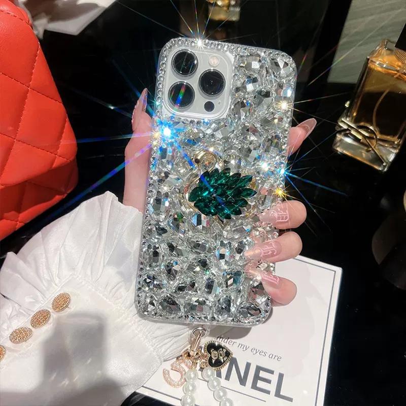 Ốp Điện Thoại kim cương giả lấp lánh lập thể sang trọng cho IPhone X XS XR XS Max 11 12 13 14 Pro Max, nẹp sang trọng, vỏ thiên nga cho IP 15 Pro Max, vỏ với chuỗi tay ngọc trai