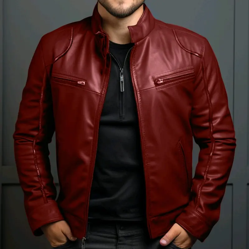 Jaket Kulit Semi Pria Terbaru Jaket kulit sintetis keren jaket kulit imitasi model pundak busa Hitam Nyaman Panjang Lembut Casual Distro Slimfit Motor Cowok Blazer Formal 1