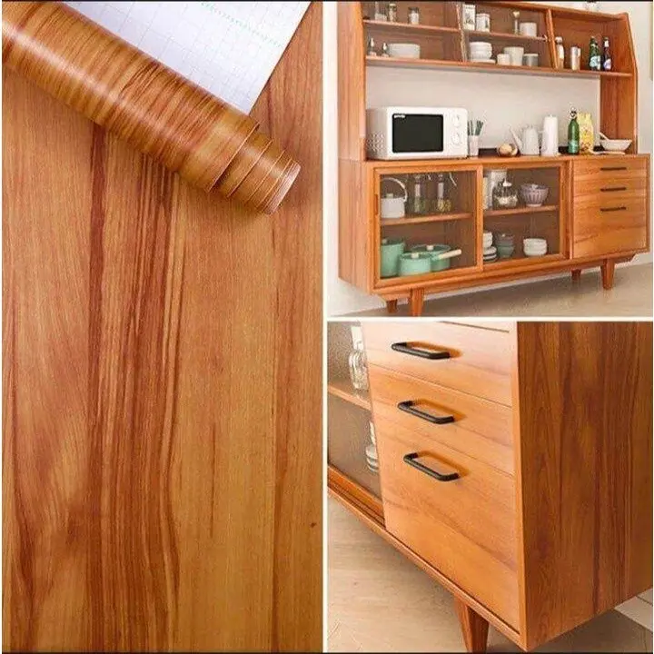 wall stiker motif kayu premium untuk lemari dan meja dapur