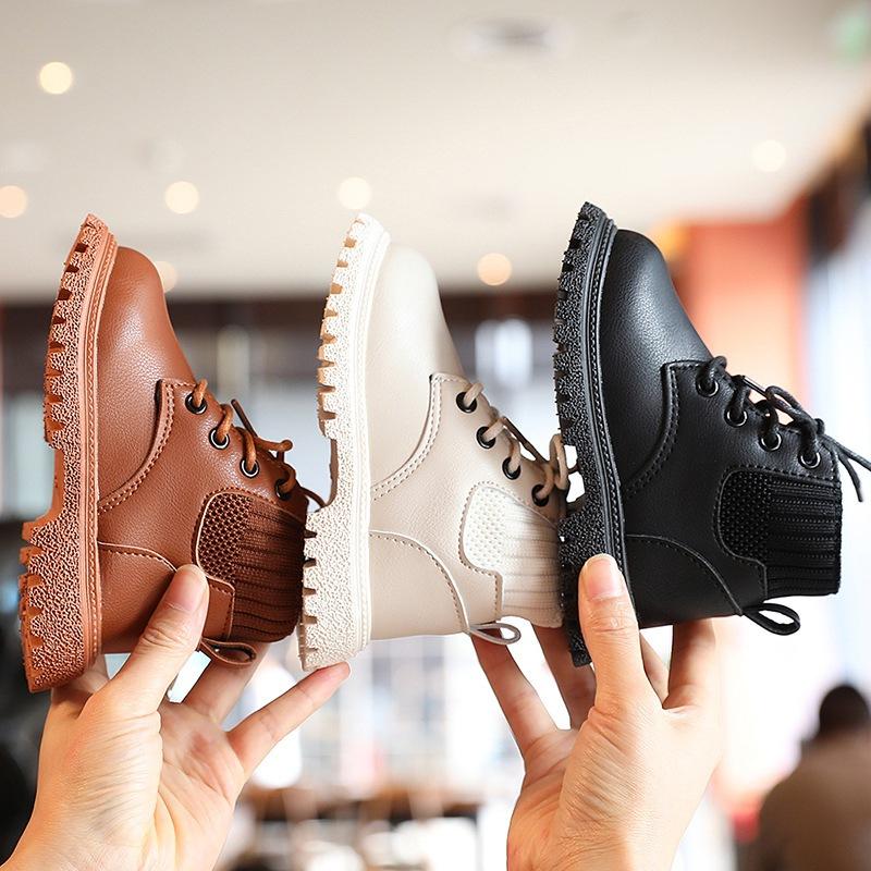 Product Introduction of Autumn and Winter Children Boots Fashion PU Leather Shoes Kids Boots waterproof Non-slip Soft Bottom Versatile Shoes 35