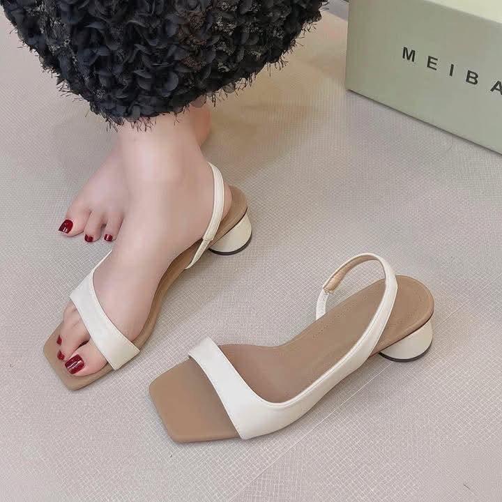 Sandal Mũi Vuông Gót cao 3 phân và 5 phân Gót tròn đơn giản tinh tế - Giày Bánh Bèo mã Sandalgottron