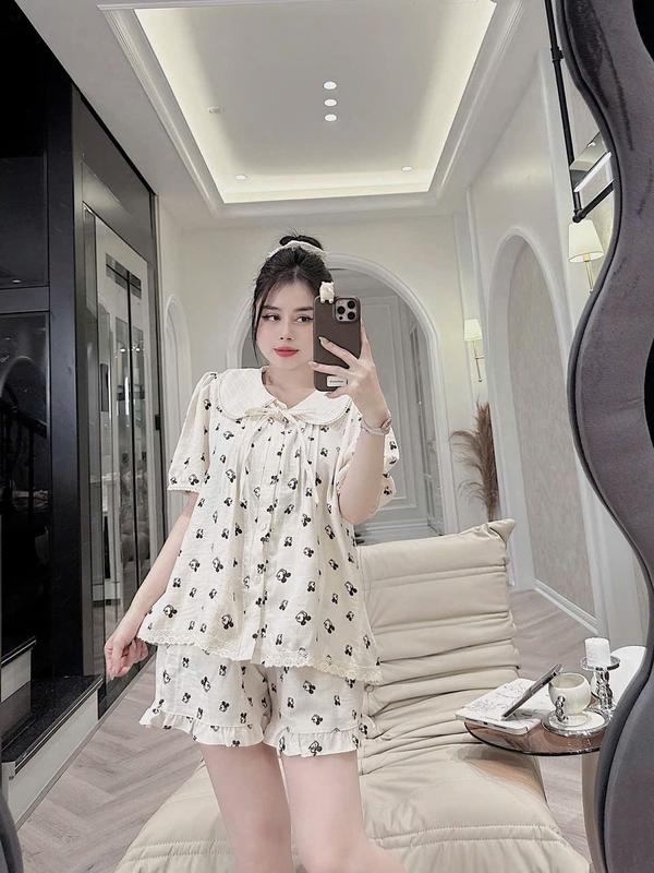 Bộ Đồ Đũi Vân Mây Cổ Sen Viền Ren Chất Mịn Mát 2