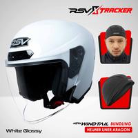 Gambar [Bundle] Helm RSV New Windtail Single Visor All Warna + Helmet Liner Tracker Aragon 02 - RSV x Tracker - Helm Half Face - Black Glossy, M dari RSV Helmet Official Shop Kota Bandung 5 Tokopedia