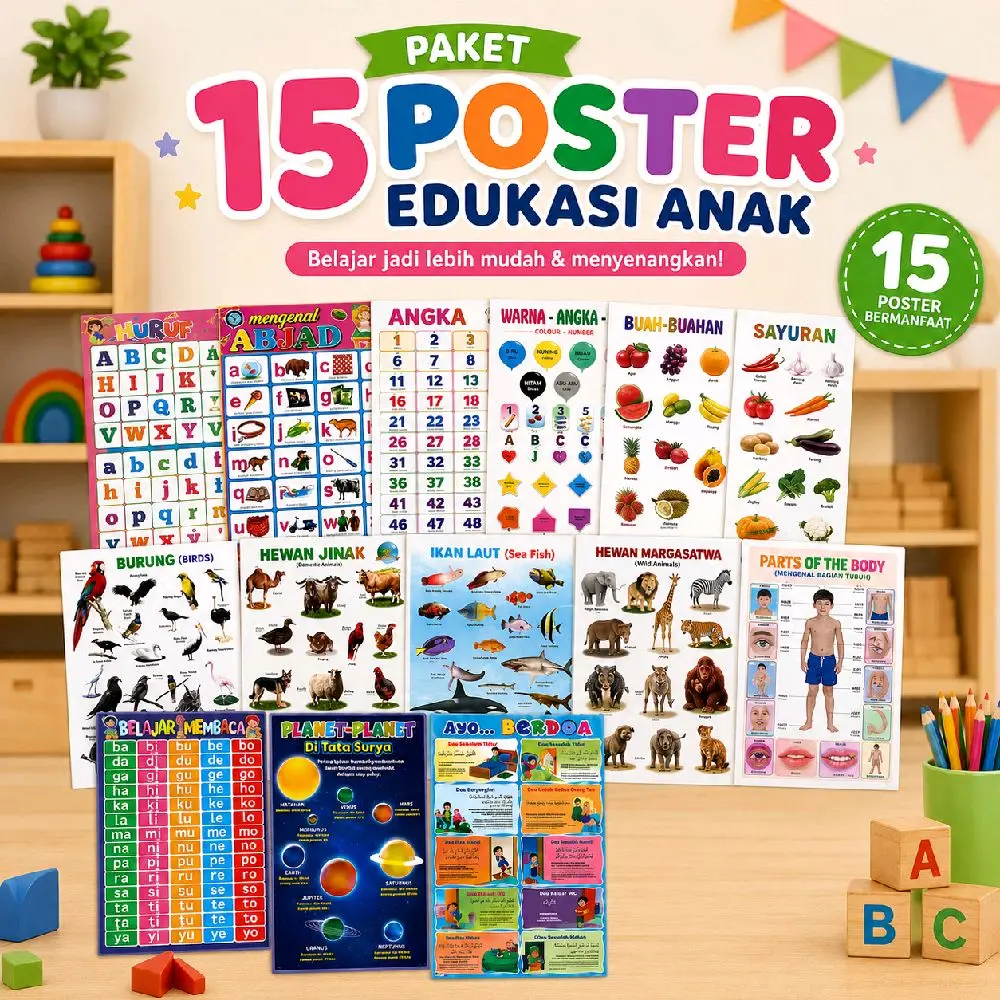 Paket 15 Poster Edukasi Anak Berbagai Tema Menarik Dan Edukatif untuk Belajar Lebih Mudah & Menyenangkan