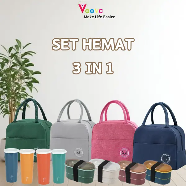 [COD] Combo Set Hemat 3 In 1/ Bundling Lunch Box/ Bundling Lunch Bag/ Paket Kotak Makan/ Paket Alat Makan/ BPA Free/ Food Grade